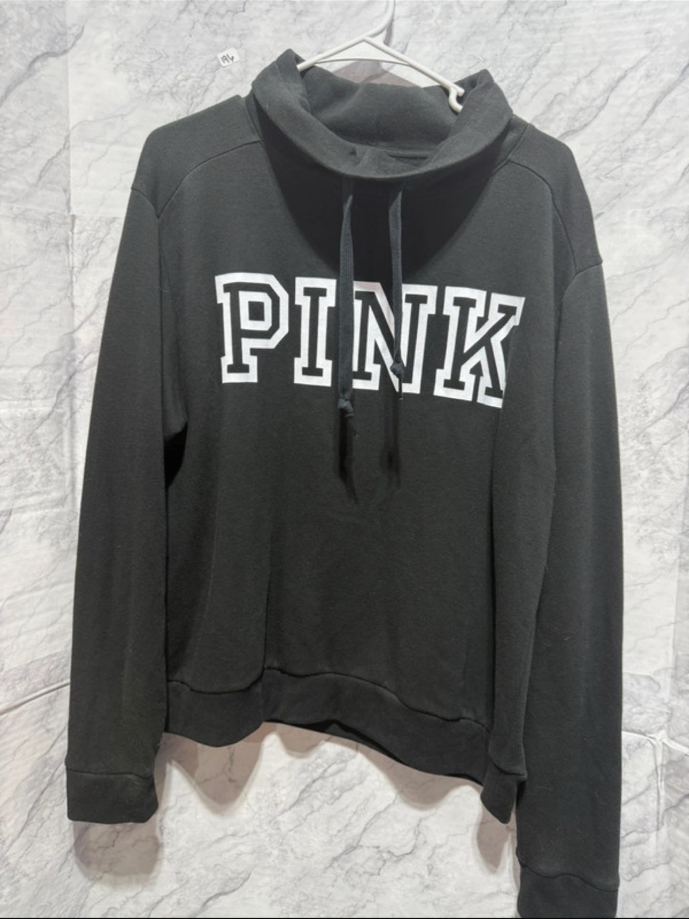 PINK Victoria's Secret Black Pullover Funnel Neck Sweatshirt with White Logo